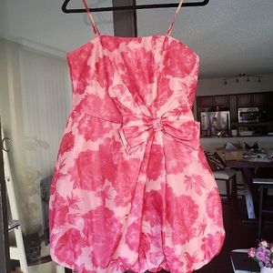 Pink floral cocktail dress with bow